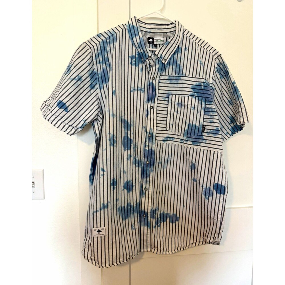 LRG Men's Striped Short Sleeve Button-Up Shirt Button-Down Collar 2XL